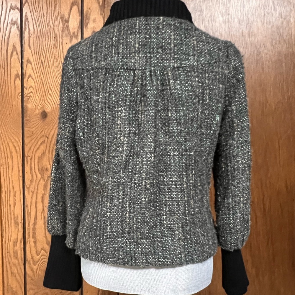 Classiques Entier Women Green Black tweed jacket Size M 3/4 length sleeves Lined - Picture 3 of 13